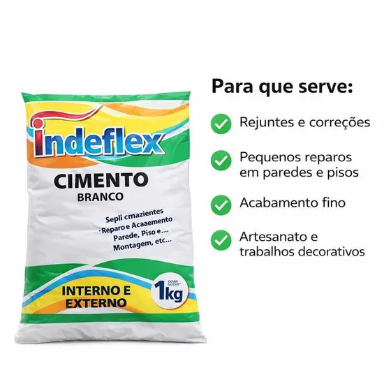 Cimento Branco Indeflex 1kg – Acabamento Fino para Rejunte, Artesanato e Reparos