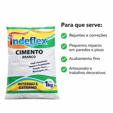 Cimento Branco Indeflex 1kg – Acabamento Fino para Rejunte, Artesanato e Reparos
