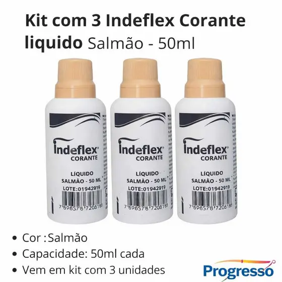 Kit 3 Corantes Salmão Indeflex Cor Suave e Uniforme