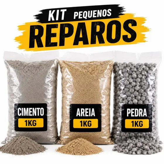 KIT PEQUENOS REPAROS 1KG CIMENTO VOTORAN-1KG AREIA LAVADA MEDIA-1KG PEDRA