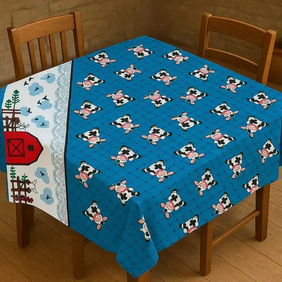 Toalha de Mesa Térmica Impermeável Tema Vaquinha – Fácil de Limpar