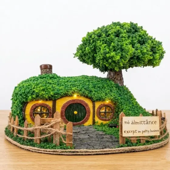 Casa do Hobbit Iluminada + Bilbo e Gandalf – Artesanal
