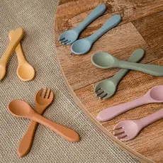 Kit Talher De Silicone Colher Garfo Introdução Alimentar Para Bebê