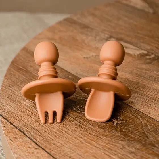 Kit Talher Infantil Mini Colher e Garfo Bebê de Treinamento em Silicone BLW