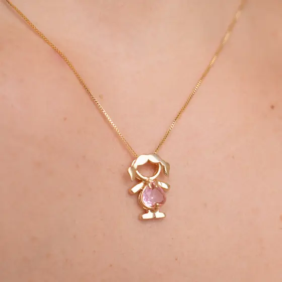 Colar Maternidade Filhos Dourado Banhado Em Ouro Com Pingente Delicado Elegante