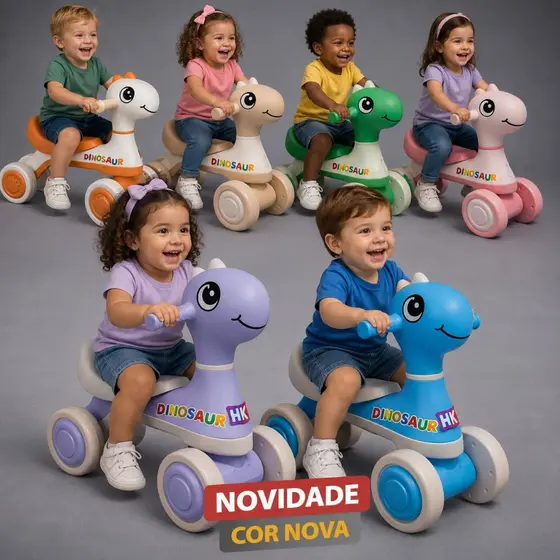 Motoca Infantil De Equilíbrio C/ Luz E Som Dino - HK Brinquedos