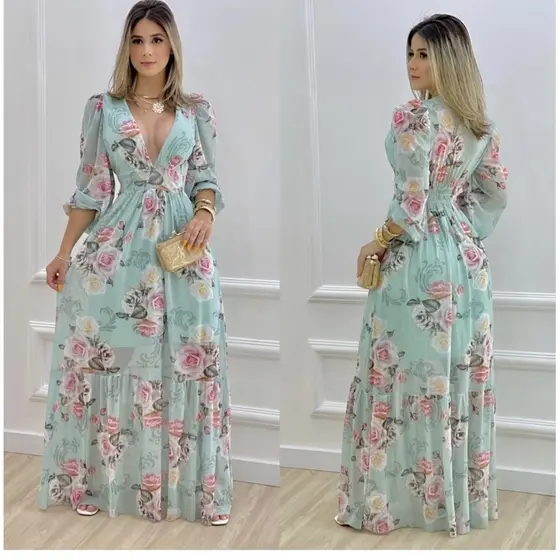 Vestido Moda Evangélica manga longa Tule Ótimo Caimento