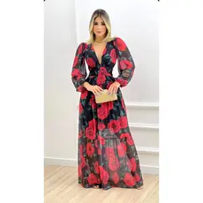 VestidoManga Longa em Tule Liso com Bojo ideal para festas