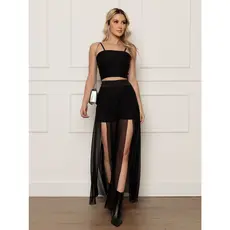 Saia Longa Tule Transparente Com Short Em Poliamida