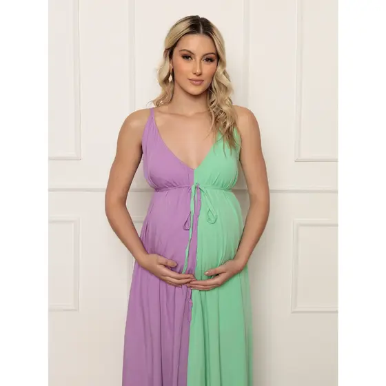 Vestido Grávida Para Chá Revelação Bi Color Duo Color Azul e Rosa ideial para Chá Revelação