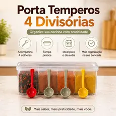 Pote Porta Temperos Organizador Porta Condimentos 4 divisões 4 conchas 25cm