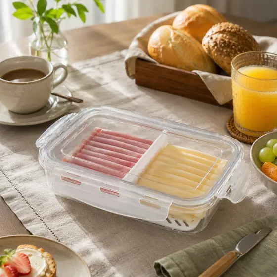 Pote Porta Frios Branco com Divisória e Fundo Duplo para Conservar Presunto e Queijo