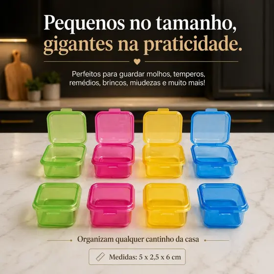 kit com 8 potes de 50ml Mini Potinhos de organizador de pequenas quantidades de Temperos Cremes Papinhas