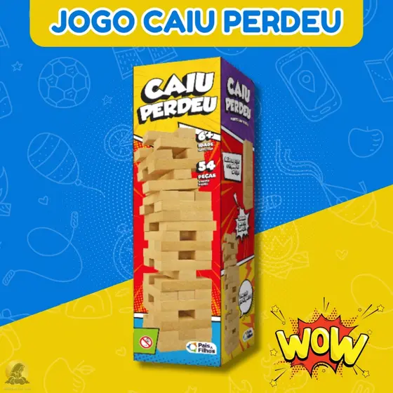 Jogo Caiu Perdeu Pais & Filhos de Madeira - Jogo da Torre de Madeira 54 Peças Desenvolve Coordenação