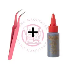 Conjunto Pinça Extensão De Cílios + Cola Salon Pro 30ml Profissional Para Extensão de Cílios