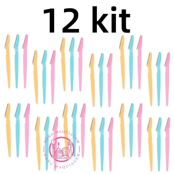 12 Kit Lâminas Navalha Sobrancelha e Rosto Depilação design