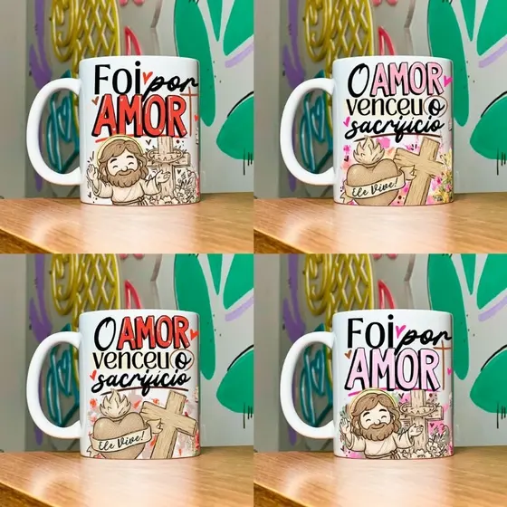 kit com 4 Canecas personalizadas de Páscoa. Caneca semana Santa. Caneca decorada com tema Páscoa. kit Caneca decorada.