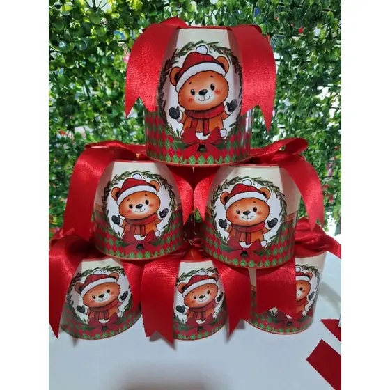 5 tubolatas 10x10  Natal para minipanetone ou biscoitos 10x10 com laço de cetim Tubolata Natal.Porta biscoito e doces.