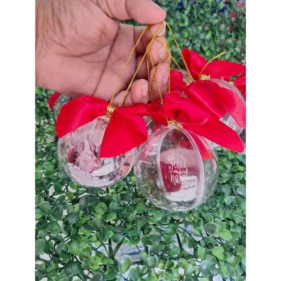 Kit 50  Bolinhas de Natal com foto e laço. Esferas decorativas para árvore de Natal. Bolinhas de Natal com foto