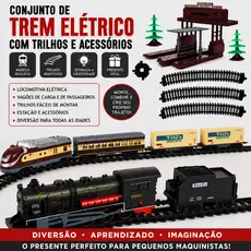 Conjunto de Locomotiva Elétrica com Trilhos Acessórios Vagões Estação Árvores Modelo Brinquedos Educativo Presente Natal