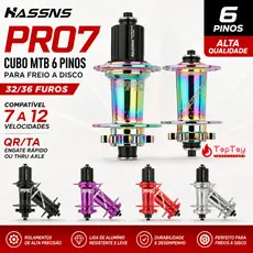 HASSNS PRO7 Cubo MTB 6 Pinos 32/36 Furos para Freio a Disco - Compatível 7-12 Vel. QR/TA - Cores Variadas Alta Qualidade