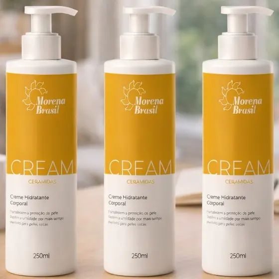 💛 Kit 3x Hidratante Corporal Morena Brasil Cream Ceramidas 250ml – Hidratação Prolongada