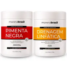 Kit 2X Creme De Massagem Pimenta Negra + Drenagem Linfática | Alto Deslizamento Profissional