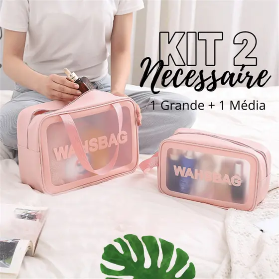 Kit 2 Bolsas Necessaire Para Cosméticos Maquiagem Grande E Média Washbag