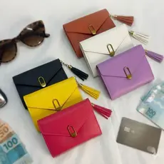 Carteira Feminina Compacta Porta Cartões e Dinheiro com Ziper Tassel Pequena Com Botão  Ref.CH642