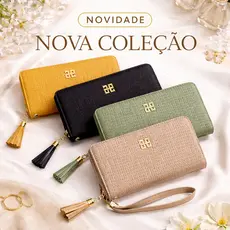 Carteira Feminina Grande Porta Cartões Dinheiro Documentos com Zíper Pingente Tassel Elegante Ling