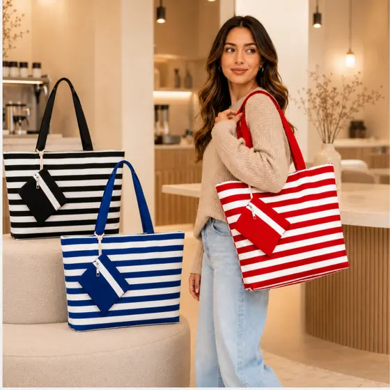 Bolsa Feminina Tote Listrada Grande Ombro Com Necessaire Sacola Moda Casual Elegante
