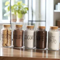 Kit Cantinho do Café - ESCOLHA SEU KIT - Potes de Vidro 810 ml com Tampa de Cortiça + Adesivos ou Sem