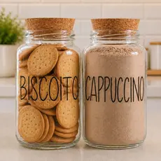 Potes de Vidro Cappuccino + Biscoito 810 ml Com Tampa Rolha Cortiça| Mantimento | Cantinho do Café