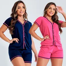 KIT 2 Pijamas Americanos Amamentação - Baby Doll Botão Blogueirinha