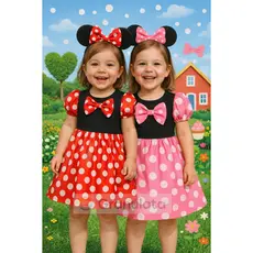 Fantasia Infantil Minnie Vestido Vermelho ou Rosa com Tiara P ao GG Aniversario Carnaval