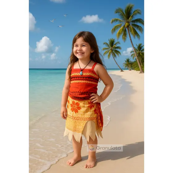 Fantasia Infantil Moana Vestido com Colar Temático P ao EXG Aniversario Carnaval Pronta Entrega