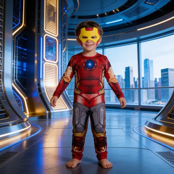 Fantasia Infantil Homem de Ferro Macacão Longo com Máscara EVA 2 a 10 Anos - Pronta Entrega