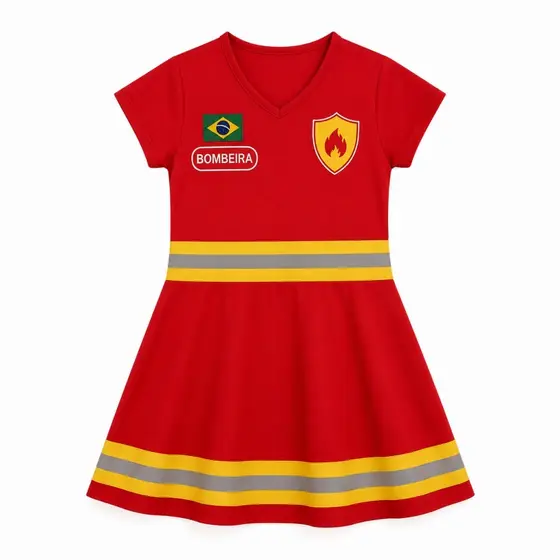 Fantasia Infantil Bombeira Vestido Temático 2 a 10 Anos - Aniversario Festas Carnaval