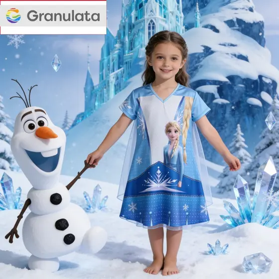 Fantasia Infantil Elsa Frozen Vestido Temático Sublimado com Capa 2 a 10 Anos - Pronta Entrega