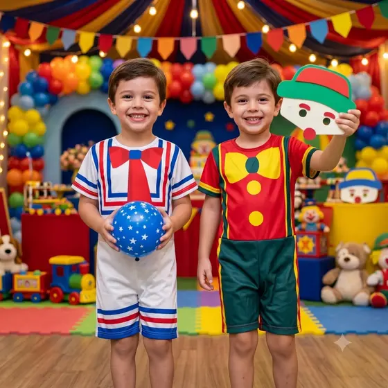 Fantasia Infantil Patati e Patatá Macacão Curto com Máscara EVA 2 a 8 Anos - Aniversário Carnaval