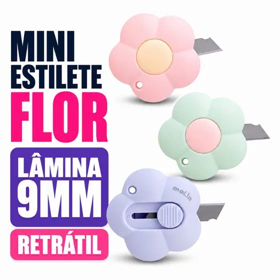 Mini Estilete Flor Love Flowers Molin Lâmina 9mm Retrátil Escolar Escritório