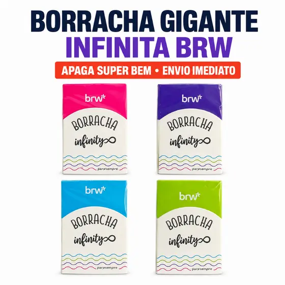 Borracha Grande Gigante Colorida BRW Infinity 7x5x2cm Escolar para Apagar Lápis Grafite Desenho Unidade