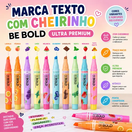 Marca Texto Frutado Be Bold Newpen Com Cheirinho Aroma Frutas Colorido Escolar Planner Destaque Texto