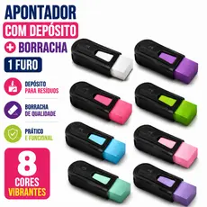 Apontador Com Depósito e Borracha Faber Castell Mix Escolar 1 Furo Cores Vibrantes