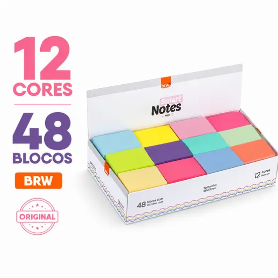 Caixa De Bloco Adesivo Smart Notes 12 Cores c/48 Unidades BRW
