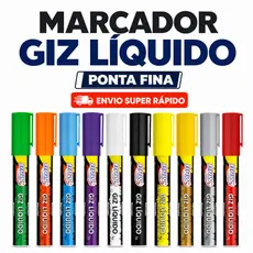 Caneta Marcador Giz Líquido BRW 6mm 4g Removível para Vidro Lousa Quadro Branco Vitrine Espelho Unidade