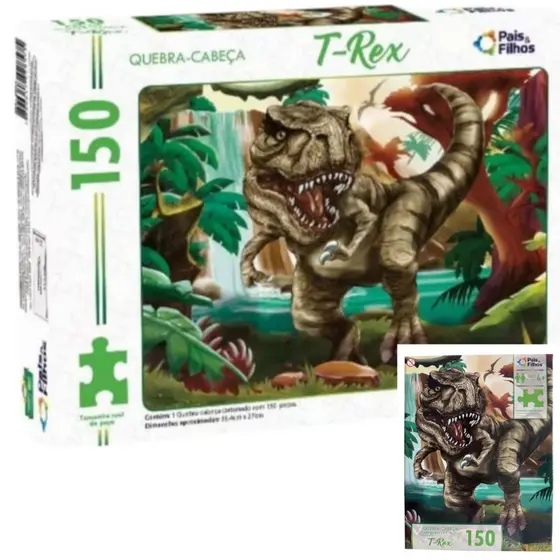 Quebra-cabeça Infantil Dinossauro T-Rex 150 Peças Educativo Cartonado 36,4x27 cm 4+