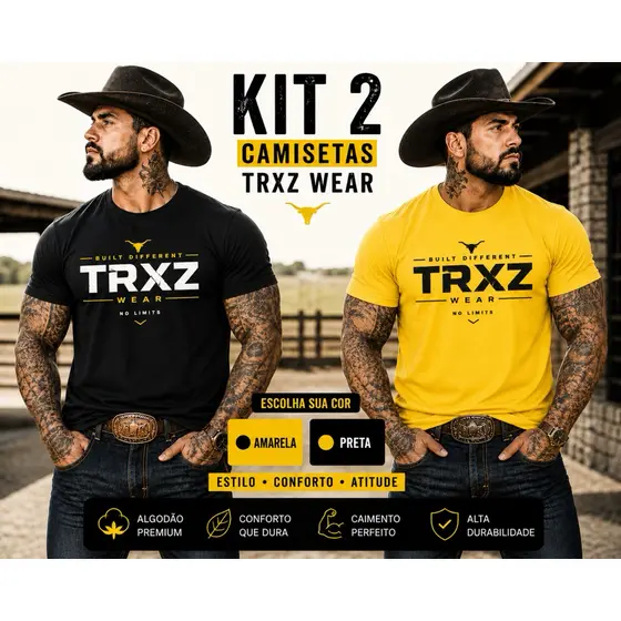 Kit 2 Camisetas Country Masculinas Texas Rodeio, roupa country e camiseta estilo sertanejo masculina 100% Algodão Confor