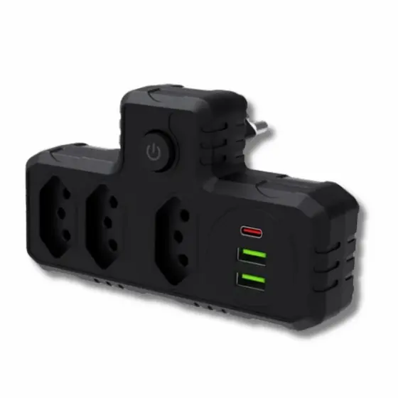 Extensao Elétrica Portátil com 3 Tomadas e 2 Entradas USB Bivolt Sem Fio