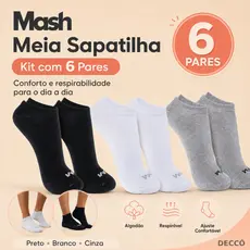 Kit Com 6 Pares de Meias Sport Mash Cano Curto em Algodao Unissex Para Corrida Caminhada